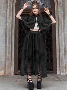 ROMWE Goth Asymmetrisk Flerlagers Lace Patchwork-kjol - Svart - Visa 7