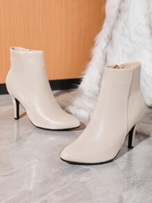 Timesize Bottes courtes pour femmes abricot, bottes de mode à la cheville, bottes d'hiver, bottes à talons épais, bottes à talons super hauts, bottes pour femmes, talons bottines - Beige - Voir 7