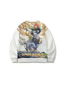 印花寬鬆圓領運動衫 - 白色 - 查看 4