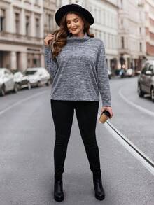 SHEIN LUNE Hơn Thuốc nhuộm Không gian Áo cao cổ Áo thun - Xám - Xem 5