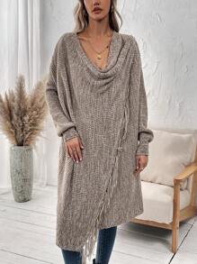 SHEIN LUNE Women'S Drape Neck Fringe Hem Cardigan - Multicolor - View 6