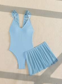 Swim Mod Traje de baño de una pieza con ribete de volantes para la playa de verano con vestido de playa