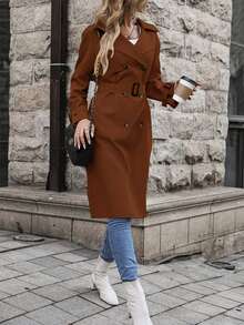 SHEIN LUNE DOUBLE-BREASTED Áo khoác Trench Áo khoác - màu nâu - Xem 6