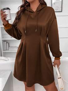 Flirla 大尺碼女款抽繩衛衣連身裙 - 咖啡棕 - 查看 5