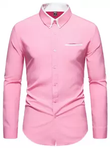 Manfinity Homme Men Contrast Trim Button Up Shirt - Pink - View 1