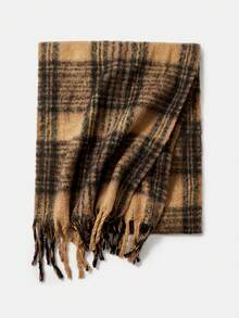 BizChic 1入組時尚濃烈香調格紋基本款通勤圍巾適用於秋天和冬天 - 卡其色 - 查看 2