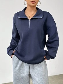 SHEIN Unity 純色下垂肩絨布運動衫 - 藏蓝色 - 查看 4