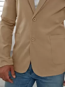 Manfinity Homme Men's Notch Lapel Collar Suit Jacket - Khaki - View 5
