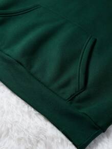 SHEIN EZwear 女款深綠色字母印花連帽衫 - 墨綠色 - 查看 3