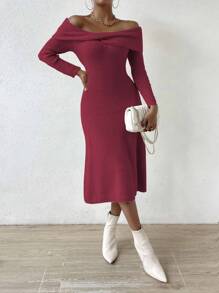 Chiquease Twist Front A-Line Sweater Dress - Hot Pink - View 4