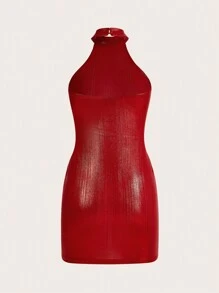 SHEIN ICON Bodycon Halterneck Dress - Red - View 2