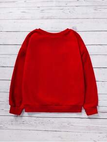 SHEIN Tween Girl Cartoon Character & Letter Printed Round Neck Sweatshirt For Spring And Autumn - Red - View 2