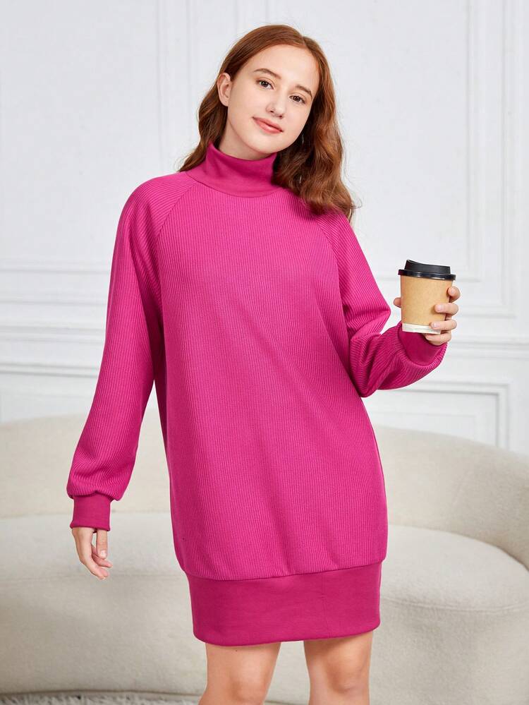 Teen Girl High Neck Raglan Sleeve Dress