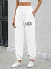 RueChic Women's Letter Pattern Joggers - White - View 3