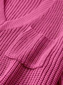 SHEIN LUNE Plus Size Women's Short Sleeve Knitted Top With Pocket - Hot Pink - View 5