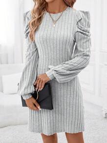 SHEIN Clasi 女士泡泡袖肋編針織連衣裙