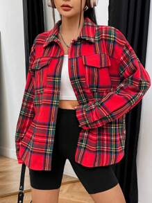 SHEIN Unity In Tartan Thả vai Túi có nắp áo - Nhiều màu - Xem 4