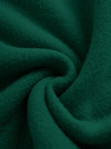 SHEIN EZwear 標語圖案袋鼠口袋抽繩保暖襯裡連帽衫 - 墨綠色 - 查看 3