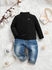 Baby Boy Letter Patched Mock Neck Tee