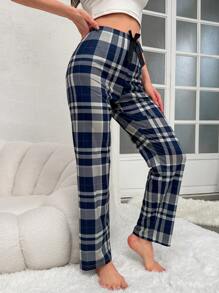 Bow Detail Plaid Sleep Pants - Multicolor - View 3