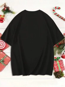 Manfinity Hypemode 男士大碼聖誕圖案T恤 - 黑色 - 查看 2