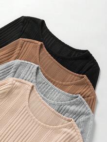 SHEIN LUNE 4pcs Women's Round Neck T-shirts - Multicolor - View 4