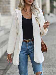 SHEIN LUNE 毛絨兔毛帽卡通大衣 - 杏色 - 查看 1