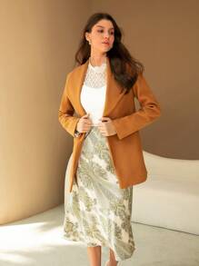 GENKIRA 毛呢大衣,搭配寬大領口和腰帶 - 薑色 - 查看 5