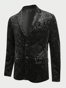 GENTILAND Blazer De Terciopelo Para Hombre Con Botón Único - Negro - Ver 1