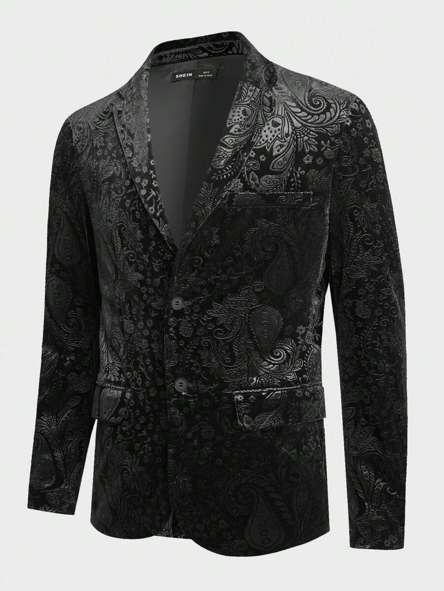 GENTILAND Blazer De Terciopelo Para Hombre Con Botón Único - Negro - Ver 1