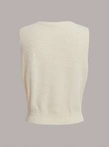 SHEIN MOD Floral Patched Sweater Vest - Beige - View 2