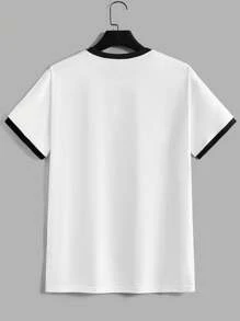 GENTILAND 拼色十字印花男式短袖 T 恤（带绑带装饰） - 白色 - 查看 2