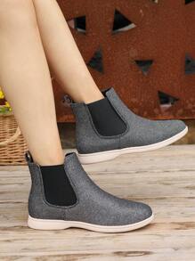 Women's Elegant Chelsea Boots, Fall/winter, Thin Plush Lining, Elastic Design, Flat Sole, Shiny Look, Ankle Boots