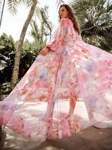 Swim Vcay 花卉印花腰帶和服沒有比基尼