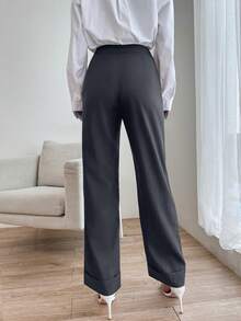 SHEIN Privé Solid-colored Straight Leg Trousers/pants - Dark Grey - View 2