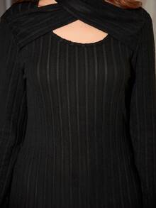 Cô gái Giải trí Và Thoải mái Đen Halter Neck Tay áo dài Đầm - màu đen - Xem 4