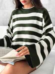 RueChic Sọc Tay áo chuông Áo len - xanh quân đội - Xem 1