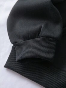 SHEIN EZwear 女式抽繩天使標語印花連帽衫 - 黑色 - 查看 5