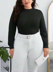 SHEIN Clasi Suéter Ajustado De Talla Grande - Negro - Ver 4