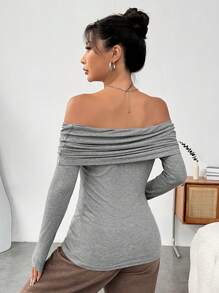 SHEIN EZwear Camiseta Sin Hombros Con Fruncido