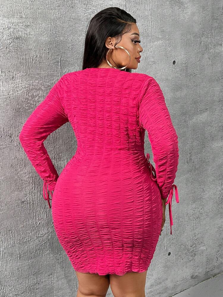 Women's Plus Size Textured Fabric Hollow Out Bodycon Dress