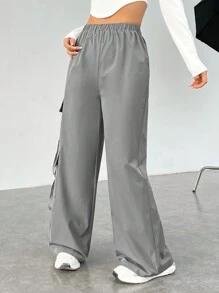 SHEIN EZwear Của phụ nữ Màu xám Quần Utility - Màu xám đen - Xem 5