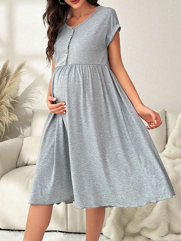 SHEIN Maternity Gray Long Loose Comfortable Home Wear For Mother