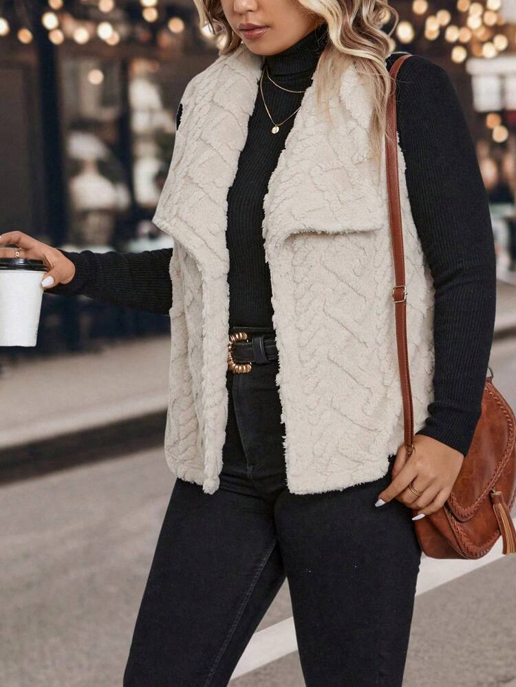 Plus Size Furry Waterfall Collar Vest Jacket