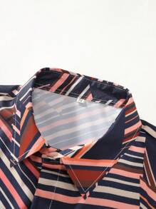 Genlund Men's Geometric Print Button Down Short Sleeve Shirt - Navy Blue - View 4