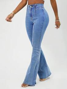 RueChic High Waist Zipper Fly Denim Jeans - Medium Wash - View 5