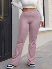 RueChic Plus High Waist Flare Leg Pants - Dusty Pink - View 4