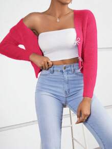 SHEIN MOD Women's Bow Knot Front Button Up Shirt - Hot Pink - View 3