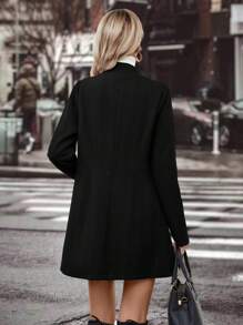 SHEIN Clasi Women's Collarless Open-front Woolen Coat - Black - View 2