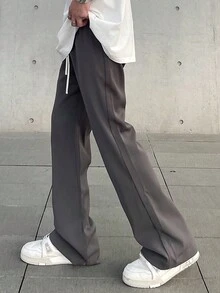 Men's Fashionable All-match Casual Solid Color Long Pants - Dark Grey - View 4